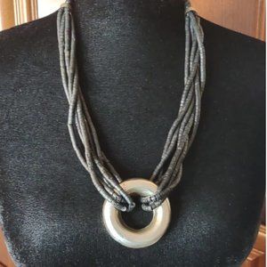 Vintage handmade beaded with silver necklace